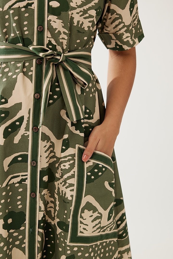 Green & Cream Poplin Cotton Floral Printed Summer Shirt Dress by Koai at Pernia's Pop Up Shop