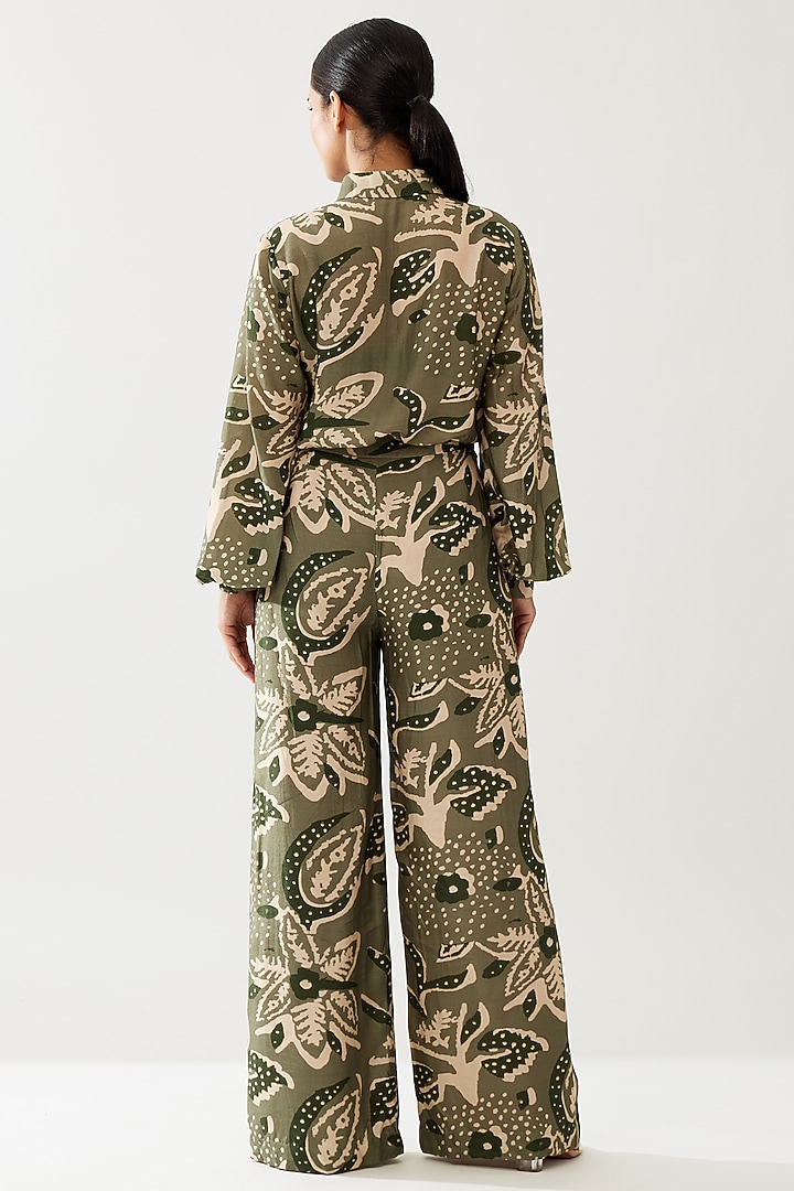 Green & Cream Cotton Silk Floral Printed Long Shirt by Koai at Pernia's Pop Up Shop