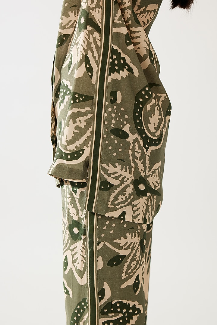 Green & Cream Cotton Silk Floral Printed Long Shirt by Koai at Pernia's Pop Up Shop