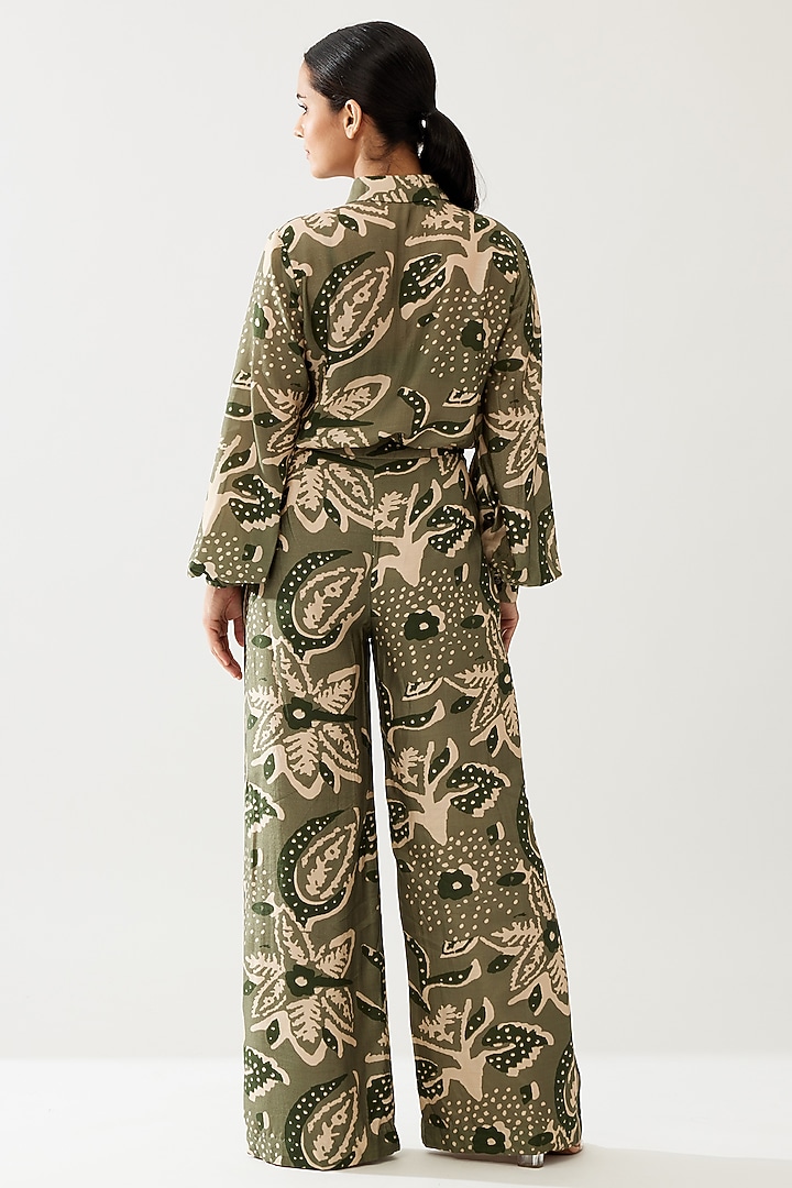 Green & Cream Cotton Silk Floral Printed Pants by Koai at Pernia's Pop Up Shop
