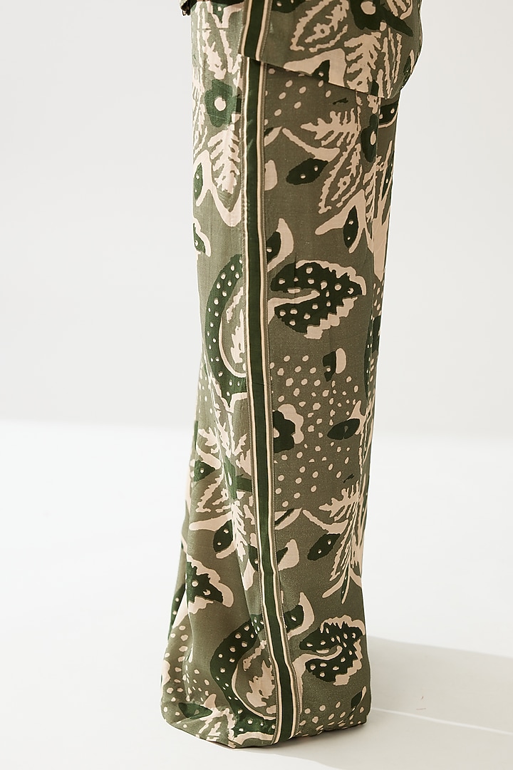 Green & Cream Cotton Silk Floral Printed Pants by Koai at Pernia's Pop Up Shop