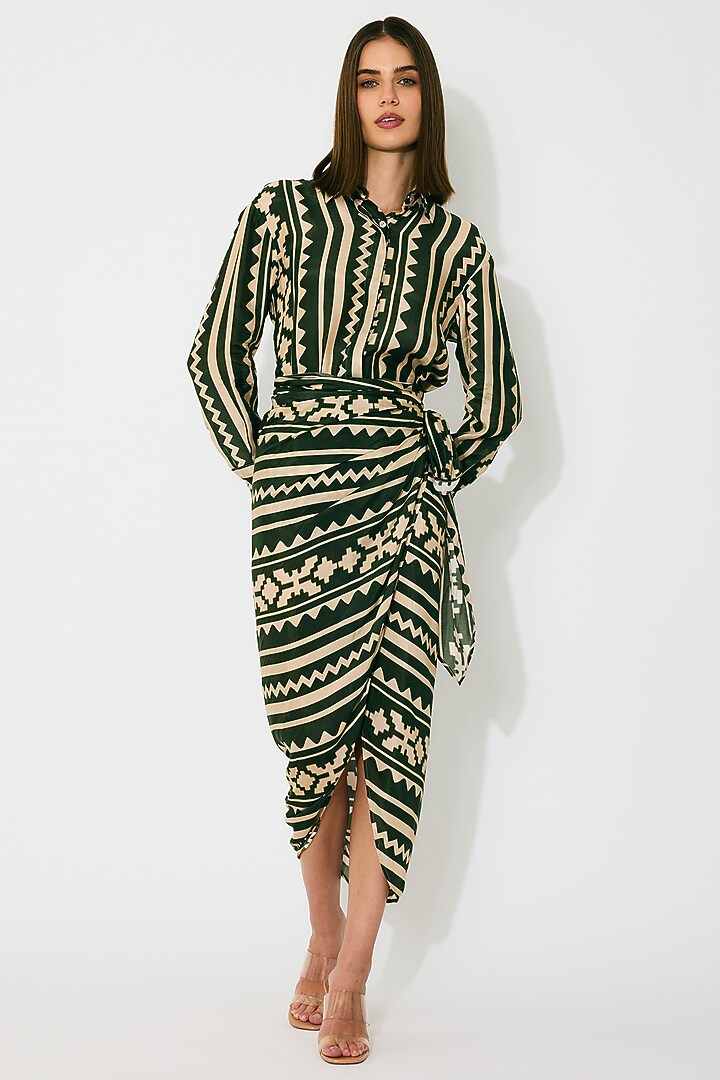 Dark Green Cotton Silk Pattern Shirt by Koai at Pernia's Pop Up Shop