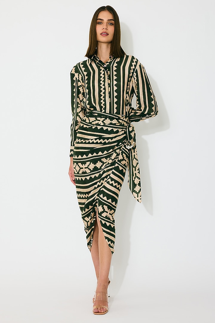 Dark Green Cotton Silk Pattern Wrap Skirt by Koai at Pernia's Pop Up Shop