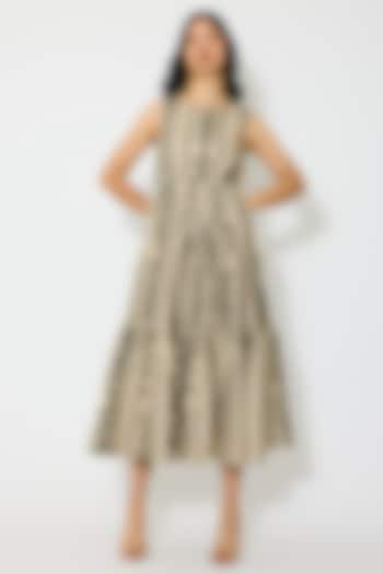 Cream & Green Poplin Cotton Pattern Midi Summer Dress by Koai at Pernia's Pop Up Shop