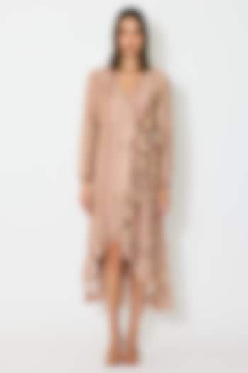 Peach & Cream Cotton Silk Pattern Wrap Summer Dress by Koai at Pernia's Pop Up Shop