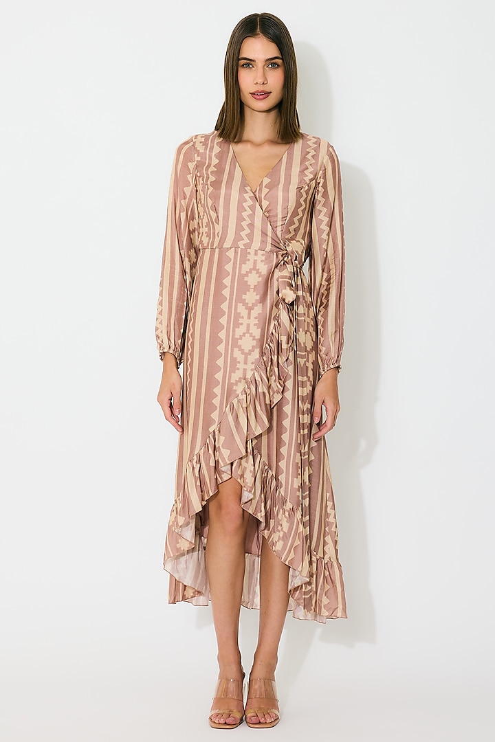 Peach & Cream Cotton Silk Pattern Wrap Summer Dress by Koai at Pernia's Pop Up Shop