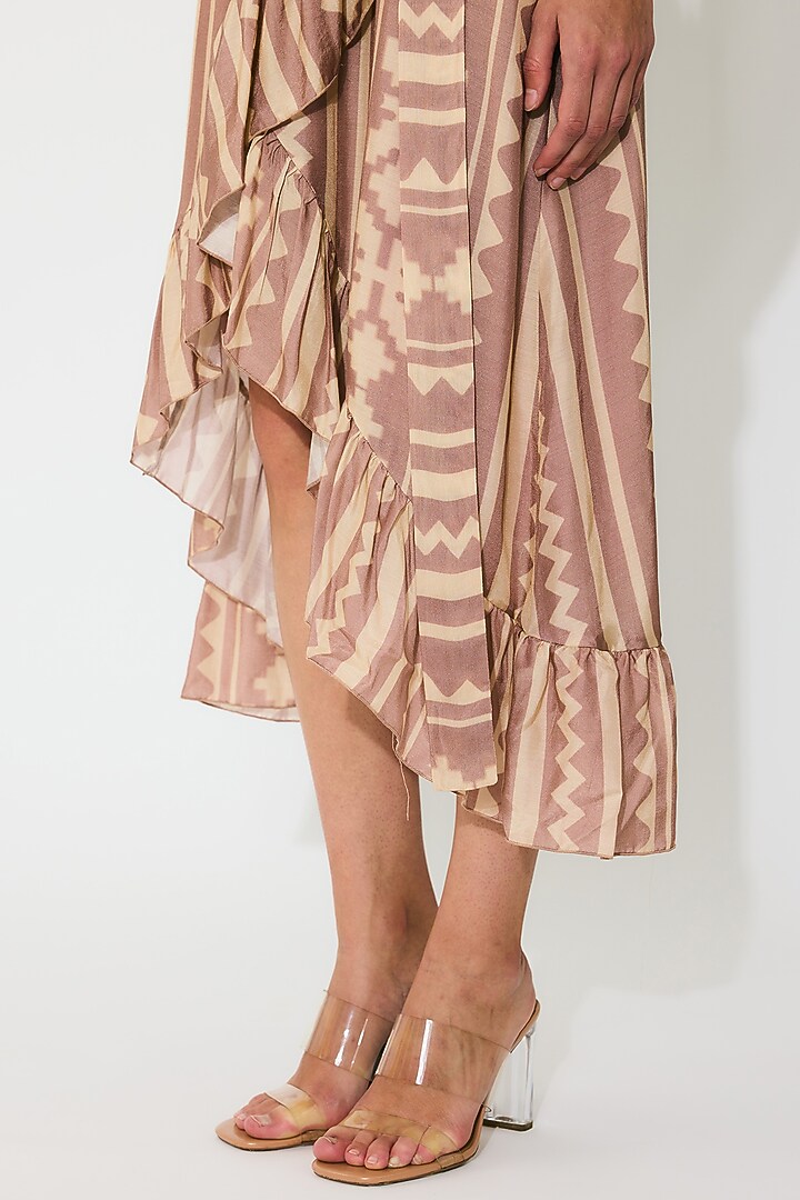 Peach & Cream Cotton Silk Pattern Wrap Summer Dress by Koai at Pernia's Pop Up Shop