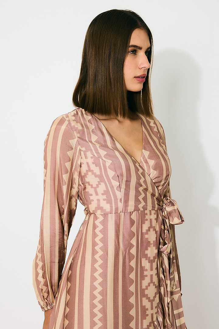 Peach & Cream Cotton Silk Pattern Wrap Summer Dress by Koai at Pernia's Pop Up Shop