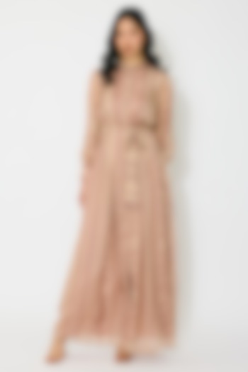 Peach & Cream Cupro Chiffon Maxi Shirt Vacation Dress by Koai at Pernia's Pop Up Shop