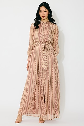 Peach & Cream Cupro Chiffon Maxi Shirt Dress by Koai