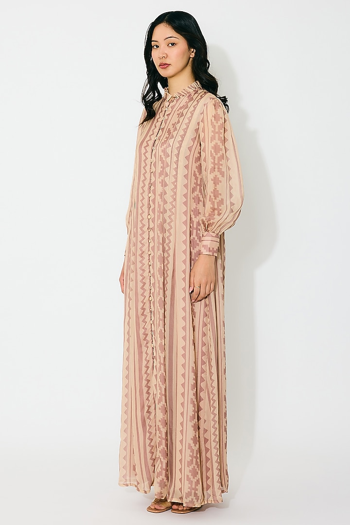 Peach & Cream Cupro Chiffon Maxi Shirt Vacation Dress by Koai at Pernia's Pop Up Shop