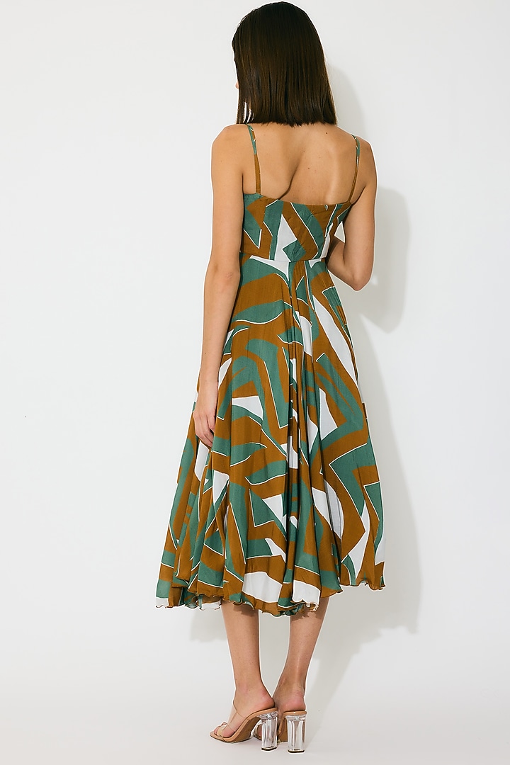 Green & Brown Muslin Cotton Silk Pattern Midi Vacation Dress by Koai at Pernia's Pop Up Shop