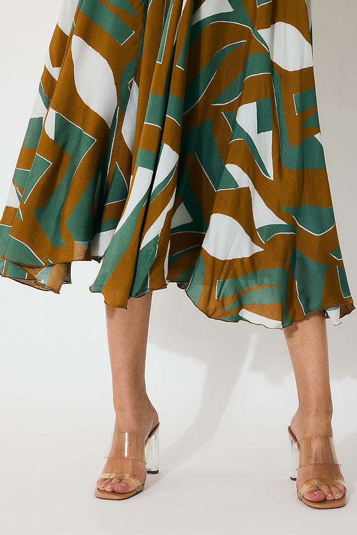 Green & Brown Muslin Cotton Silk Pattern Midi Vacation Dress by Koai at Pernia's Pop Up Shop
