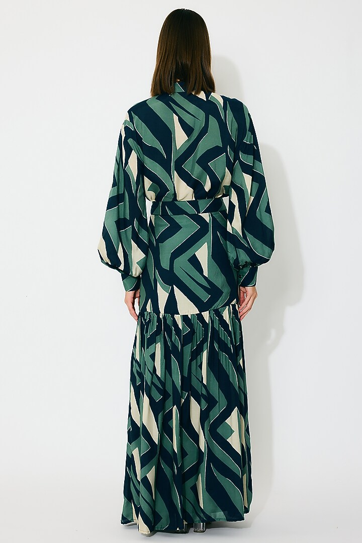 Green & Indigo Muslin Cotton Silk Pattern Shirt by Koai at Pernia's Pop Up Shop