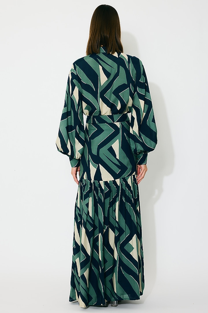 Green & Indigo Muslin Cotton Silk Pattern Skirt by Koai at Pernia's Pop Up Shop