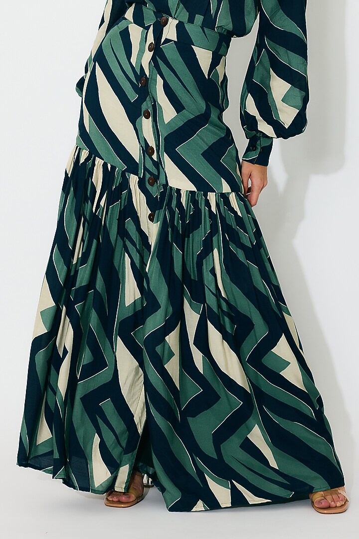 Green & Indigo Muslin Cotton Silk Pattern Skirt by Koai at Pernia's Pop Up Shop