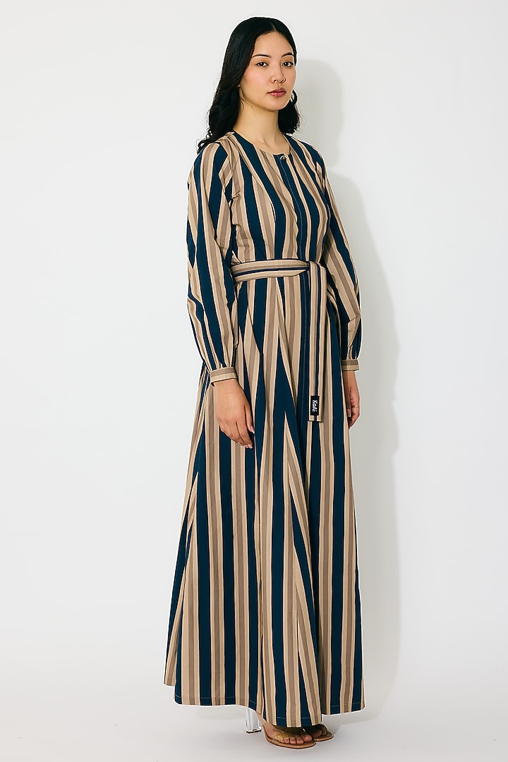 Dark Blue & Beige Poplin Cotton Stripe Shirt Vacation Dress by Koai at Pernia's Pop Up Shop