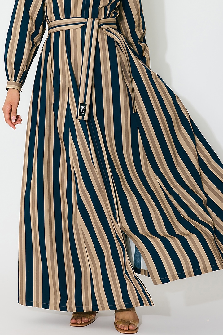 Dark Blue & Beige Poplin Cotton Stripe Shirt Vacation Dress by Koai at Pernia's Pop Up Shop