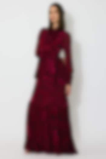 Hot Pink & Black Chiffon Floral Maxi Vacation Dress by Koai at Pernia's Pop Up Shop