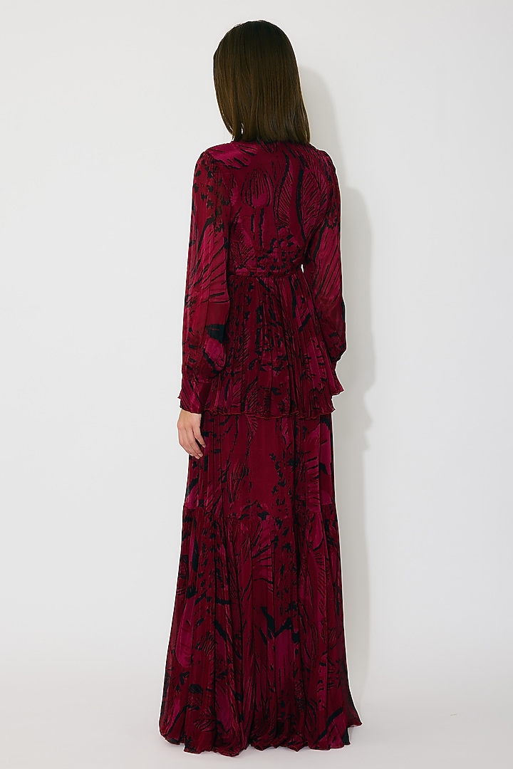 Hot Pink & Black Chiffon Floral Maxi Vacation Dress by Koai at Pernia's Pop Up Shop
