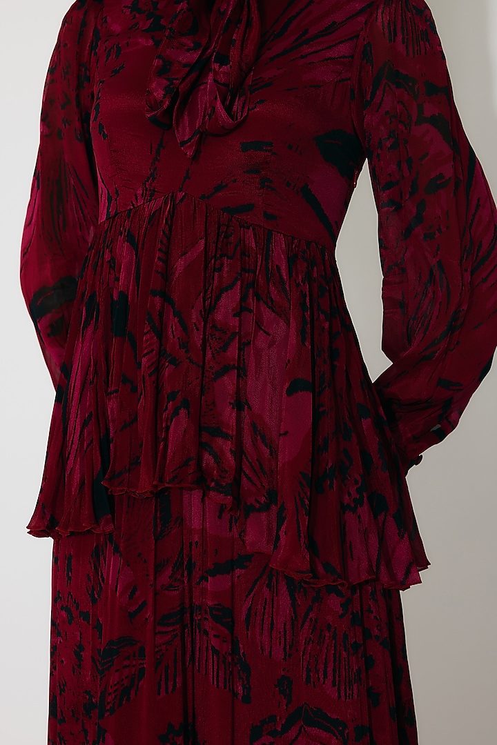 Hot Pink & Black Chiffon Floral Maxi Vacation Dress by Koai at Pernia's Pop Up Shop