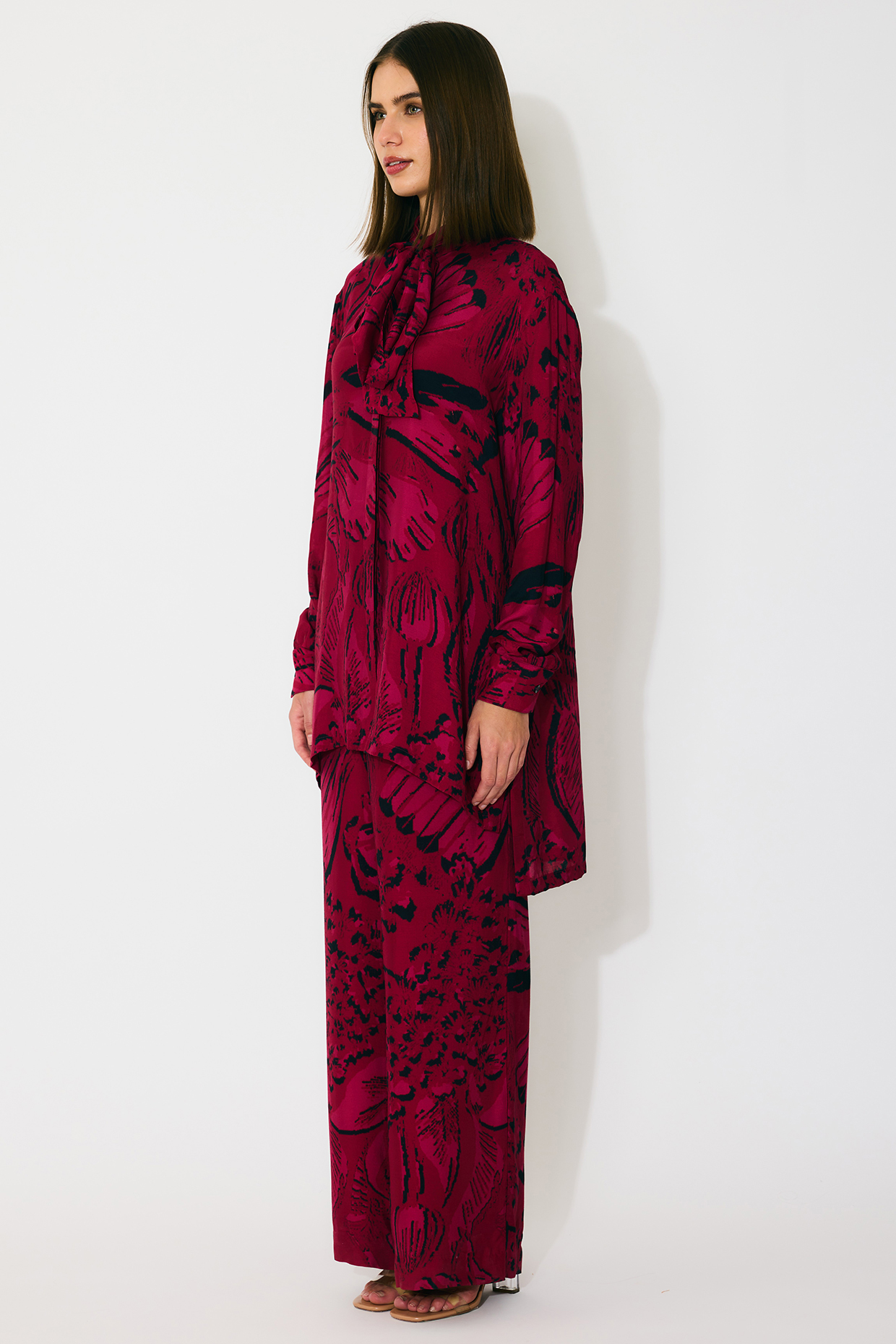 Hot Pink & Black Muslin Cotton Silk Floral Bow-Tie Shirt by Koai at Pernia's Pop Up Shop