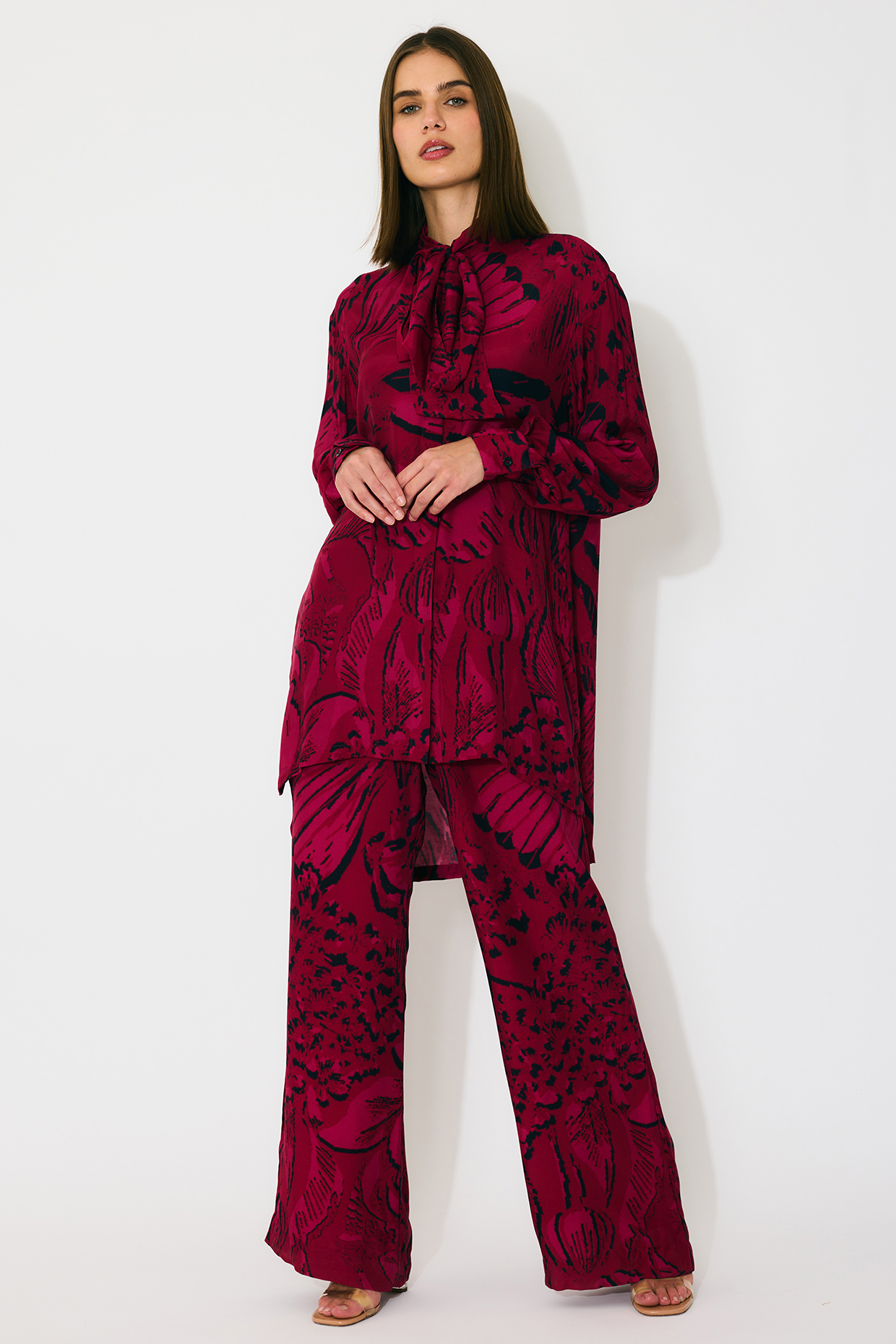 Hot Pink & Black Muslin Cotton Silk Floral Bow Pants by Koai at Pernia's Pop Up Shop