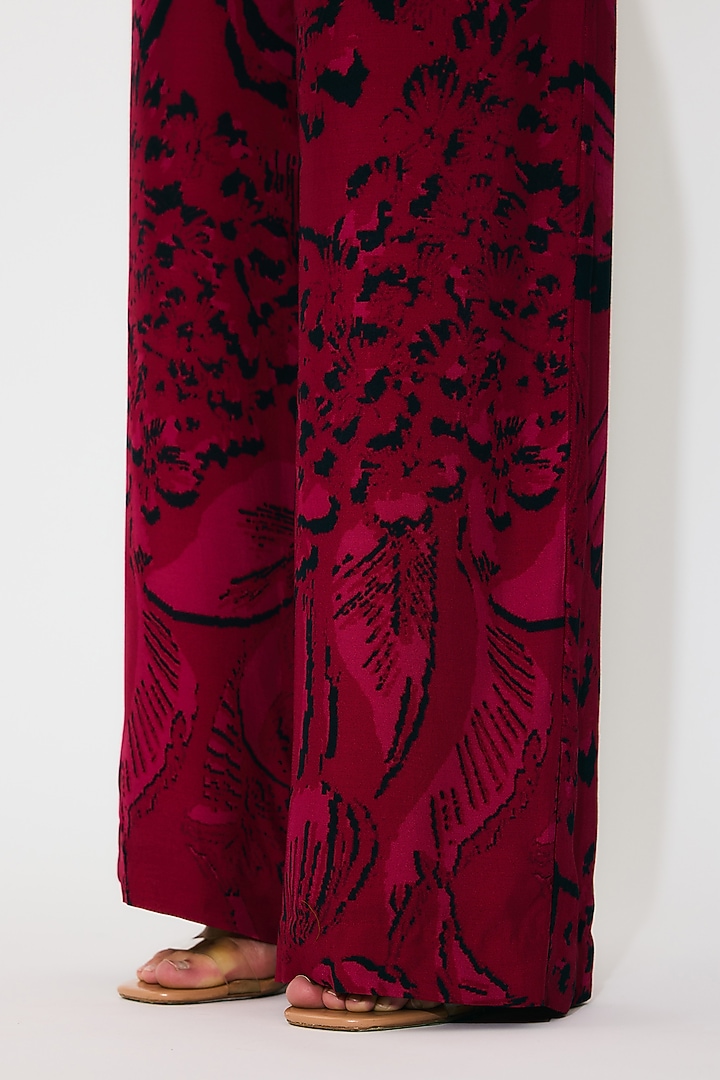Hot Pink & Black Muslin Cotton Silk Floral Bow Pants by Koai at Pernia's Pop Up Shop