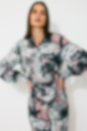 Grey & White Muslin Cotton Silk Printed Shirt by Koai at Pernia's Pop Up Shop