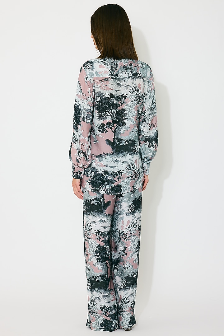 Grey & White Muslin Cotton Silk Printed Shirt by Koai at Pernia's Pop Up Shop