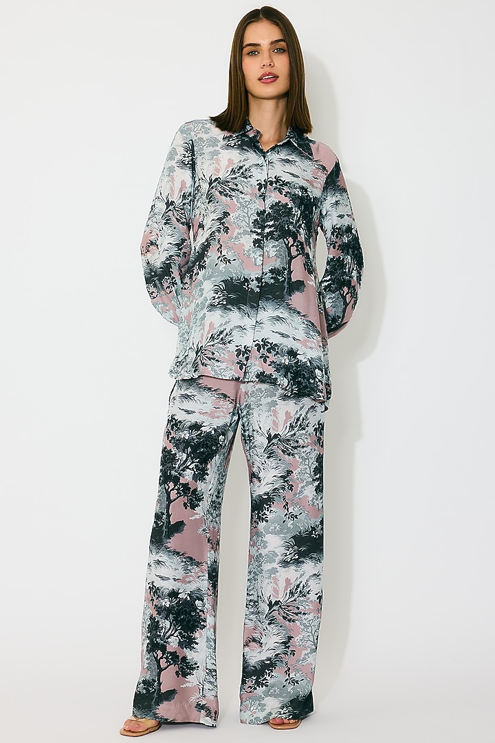 Grey & White Muslin Cotton Silk Printed Shirt by Koai at Pernia's Pop Up Shop