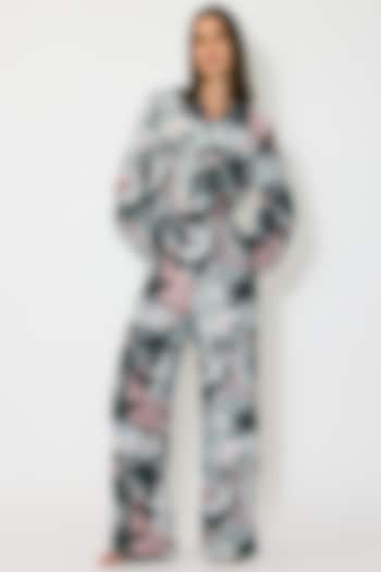 Grey & White Muslin Cotton Silk Printed Pants by Koai at Pernia's Pop Up Shop