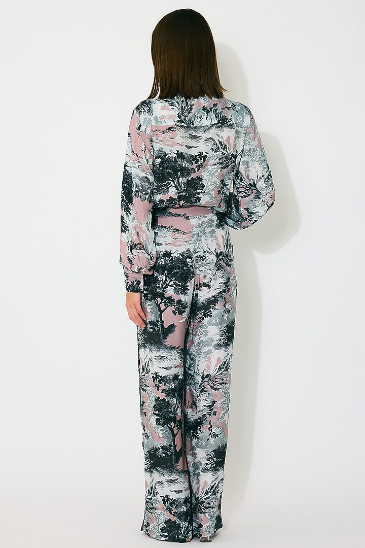 Grey & White Muslin Cotton Silk Printed Pants by Koai at Pernia's Pop Up Shop