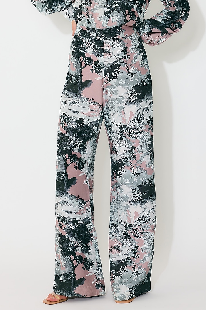 Grey & White Muslin Cotton Silk Printed Pants by Koai at Pernia's Pop Up Shop