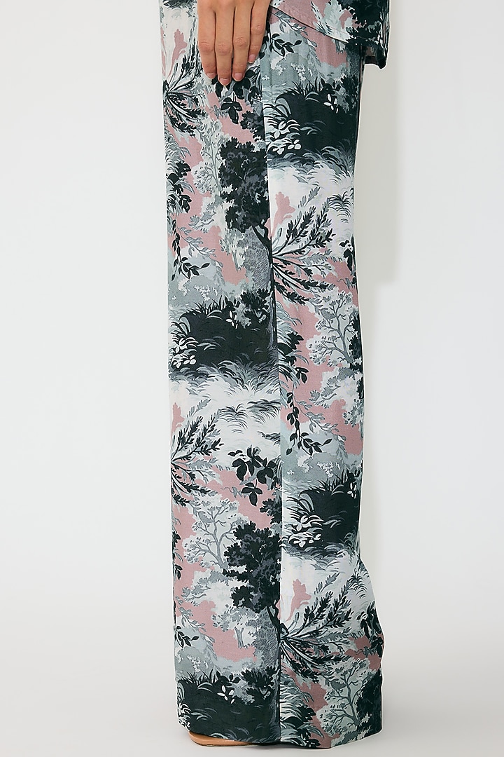 Grey & White Muslin Cotton Silk Printed Pants by Koai at Pernia's Pop Up Shop