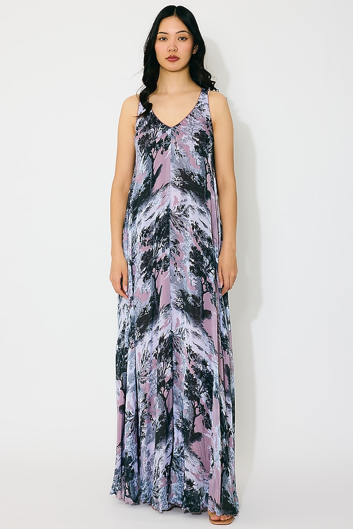 Grey & White Chiffon Printed Maxi Vacation Dress by Koai at Pernia's Pop Up Shop