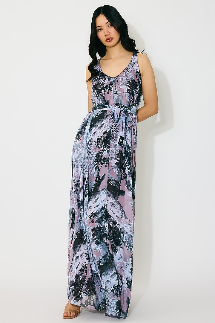 Grey & White Chiffon Printed Maxi Vacation Dress by Koai at Pernia's Pop Up Shop