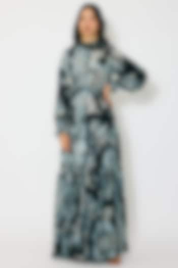 Grey & Black Muslin Cotton Silk Printed Maxi Shirt Vacation Dress by Koai at Pernia's Pop Up Shop