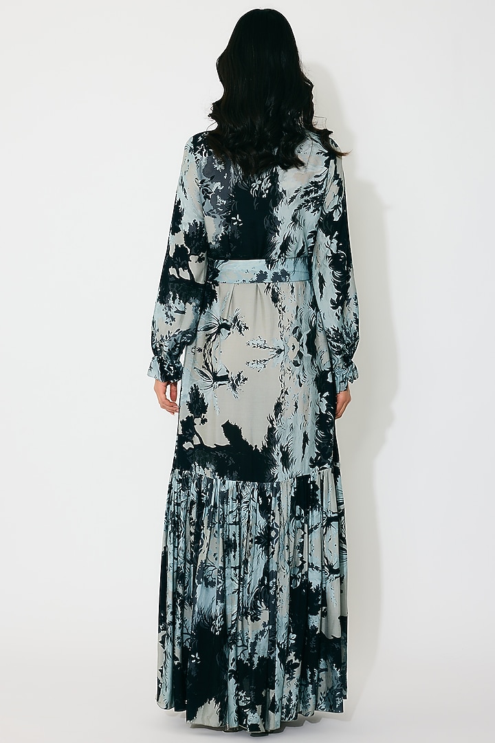 Grey & Black Muslin Cotton Silk Printed Maxi Shirt Vacation Dress by Koai at Pernia's Pop Up Shop