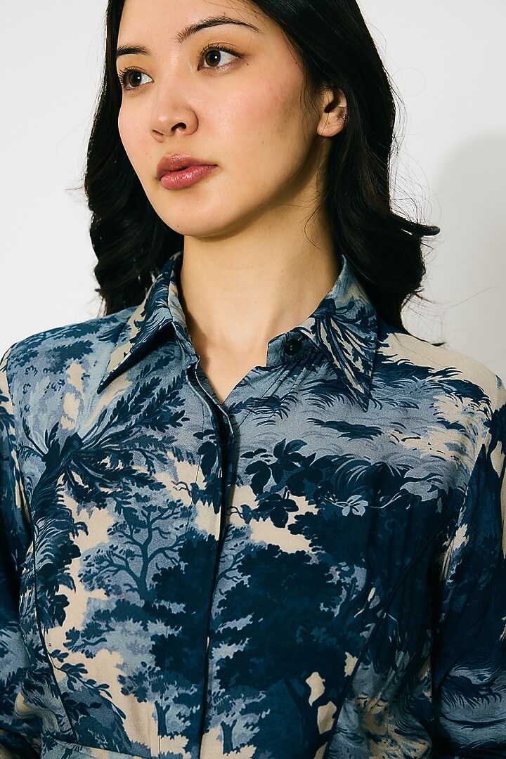 Blue & Indigo Muslin Cotton Silk Printed Shirt Summer Dress by Koai at Pernia's Pop Up Shop