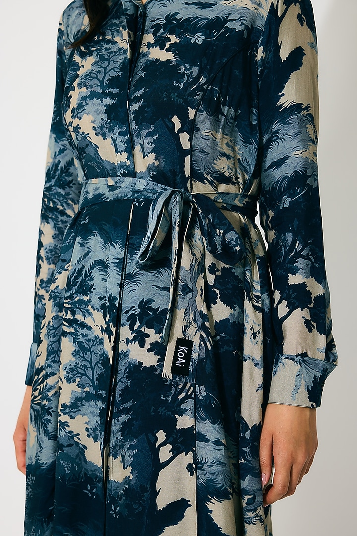 Blue & Indigo Muslin Cotton Silk Printed Shirt Summer Dress by Koai at Pernia's Pop Up Shop