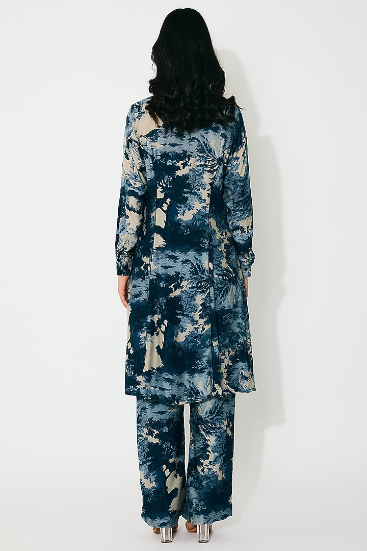 Blue & Indigo Muslin Cotton Silk Printed Long Shirt by Koai at Pernia's Pop Up Shop
