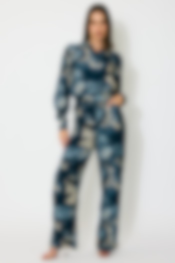 Blue & Indigo Muslin Cotton Silk Printed Pants by Koai at Pernia's Pop Up Shop