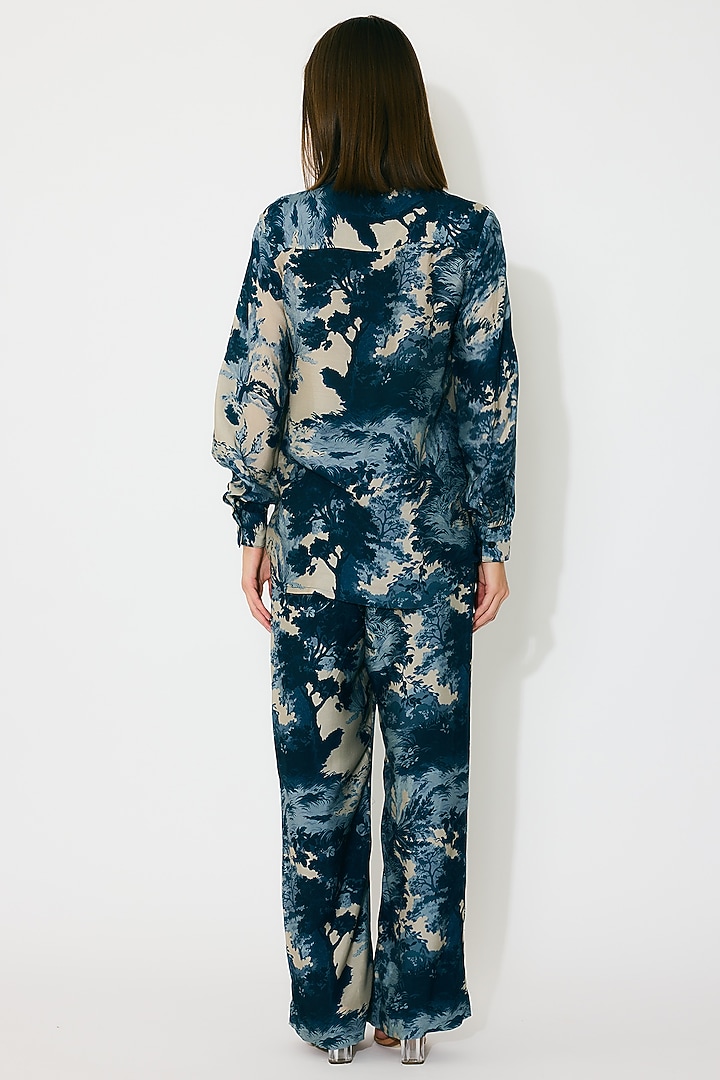 Blue & Indigo Muslin Cotton Silk Printed Pants by Koai at Pernia's Pop Up Shop