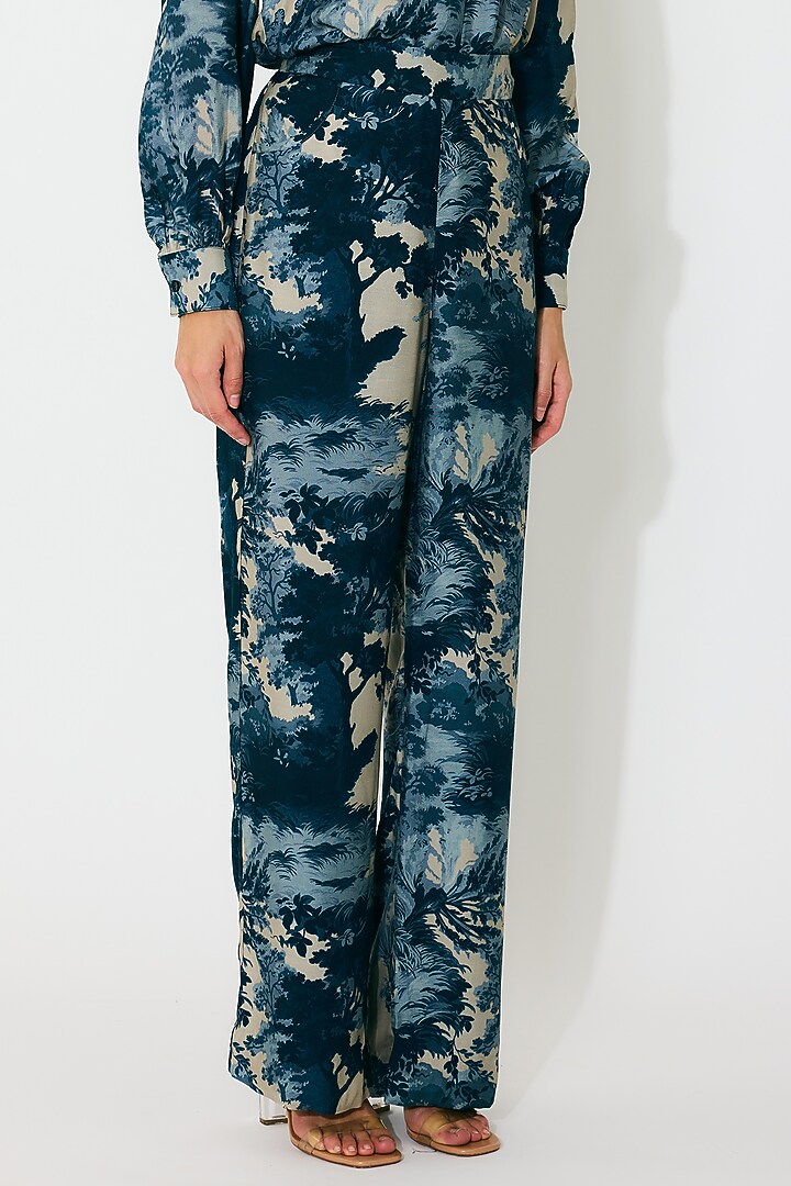 Blue & Indigo Muslin Cotton Silk Printed Pants by Koai at Pernia's Pop Up Shop