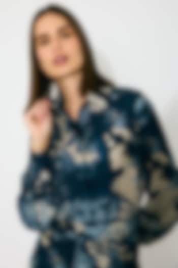 Blue & Indigo Muslin Cotton Silk Printed Shirt by Koai at Pernia's Pop Up Shop