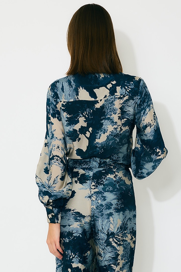 Blue & Indigo Muslin Cotton Silk Printed Shirt by Koai at Pernia's Pop Up Shop