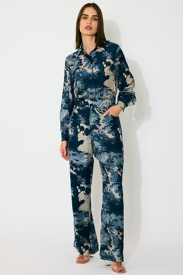 Blue & Indigo Muslin Cotton Silk Printed Shirt by Koai at Pernia's Pop Up Shop