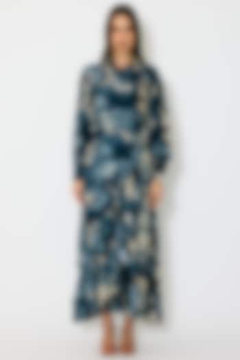 Blue & Indigo Muslin Cotton Silk Printed Wrap Skirt by Koai at Pernia's Pop Up Shop