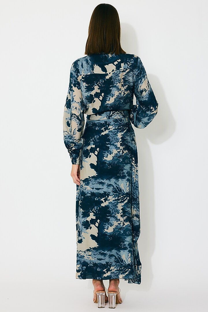 Blue & Indigo Muslin Cotton Silk Printed Wrap Skirt by Koai at Pernia's Pop Up Shop